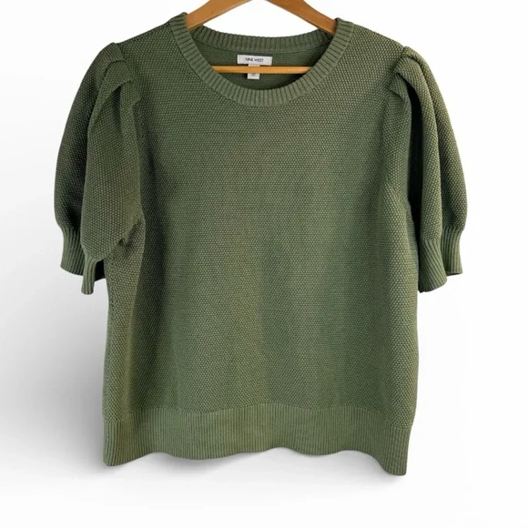 Nine West Puff Sleeve Textured Knit Sweater XL Olive Green - Picture 2 of 5